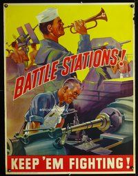 8f011 BATTLE STATIONS WWII poster '42 cool Home Front poster created by General Motors!