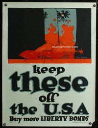 8f003 KEEP THESE OFF THE U.S.A. WWI poster '17 art of bloody German boots by John Norton!