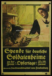 8f007 SPENDE FUR DEUTSCHE SOLDATENHEIME German WWI poster '14 art of girl feeding soldiers by Frick!