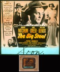 8g022 BIG STEAL glass slide '49 Robert Mitchum, Jane Greer with gun, William Bendix