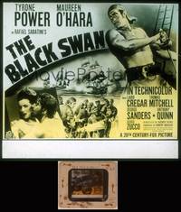 8g023 BLACK SWAN glass slide '42 cool images of swashbuckler Tyrone Power & Maureen O'Hara!
