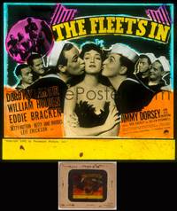 8g034 FLEET'S IN glass slide '42 great art of Dorothy Lamour being smooched by Holden & Bracken!