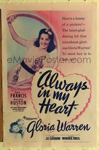 8h038 ALWAYS IN MY HEART 1sh '42 first Gloria Warren, tiny Kay Francis & Walter Huston!