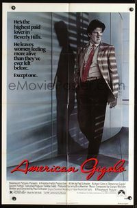 8h040 AMERICAN GIGOLO 1sh '80 handsomest male prostitute Richard Gere is being framed for murder!