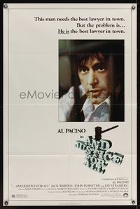 8h046 AND JUSTICE FOR ALL 1sh '79 directed by Norman Jewison, Al Pacino is out of order!