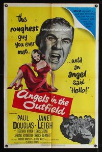 8h049 ANGELS IN THE OUTFIELD 1sh '51 artwork of Paul Douglas & sexy Janet Leigh, baseball!
