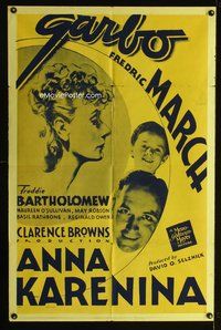 8h051 ANNA KARENINA 1sh R42 Greta Garbo, Fredric March, Freddie Bartholomew!