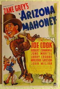 8h054 ARIZONA MAHONEY 1sh '36 Zane Grey novel, Joe Cook riding elephant!