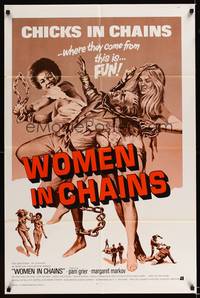 8h088 BLACK MAMA WHITE MAMA int'l 1sh '72 classic sexy art of two barely dressed chicks w/chains!