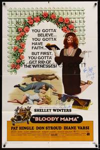 8h097 BLOODY MAMA signed 1sh '70 by Shelley Winters, Roger Corman directed, AIP!