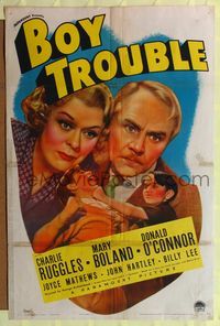8h112 BOY TROUBLE 1sh '39 Charlie Ruggles, wild image of child beating up woman!
