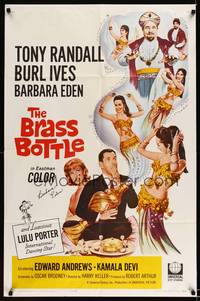 8h116 BRASS BOTTLE signed 1sh '64 by Barbara Eden, great art of Tony Randall with genie Burl Ives!