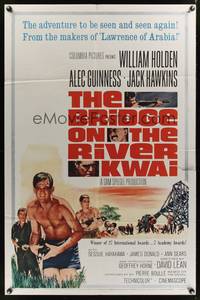 8h122 BRIDGE ON THE RIVER KWAI 1sh R63 William Holden, Alec Guinness, David Lean classic!