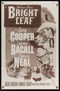 8h125 BRIGHT LEAF 1sh R57 great romantic close up of Gary Cooper & sexy Lauren Bacall!