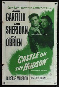 8h164 CASTLE ON THE HUDSON 1sh R49 close up of Ann Sheridan holding John Garfield with gun!