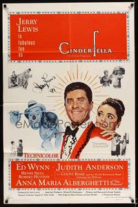 8h184 CINDERFELLA signed 1sh '60 by Jerry Lewis, Rockwell art of Lewis & Anna Maria Alberghetti!