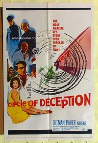 8h185 CIRCLE OF DECEPTION 1sh '60 sexy Suzy Parker, a spy should never fall in love, cool artwork!