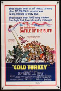 8h208 COLD TURKEY signed 1sh '71 by Dick Van Dyke, entire town quits smoking cigarettes, great art!