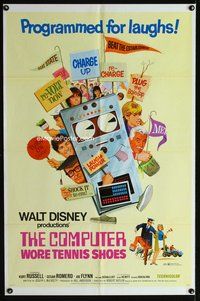 8h218 COMPUTER WORE TENNIS SHOES 1sh '69 Walt Disney, art of young Kurt Russell & wacky machine!