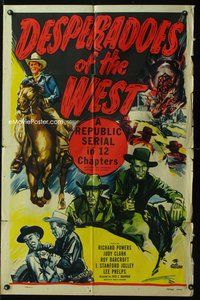 8h264 DESPERADOES OF THE WEST 1sh '50 cool action-packed cowboy western serial artwork!