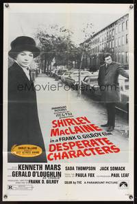 8h266 DESPERATE CHARACTERS 1sh '71 close-up of Shirley MacLaine & Kenneth Mars on street!