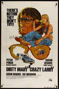 8h282 DIRTY MARY CRAZY LARRY int'l 1sh '74 art of Peter Fonda & Susan George sucking on popsicle!