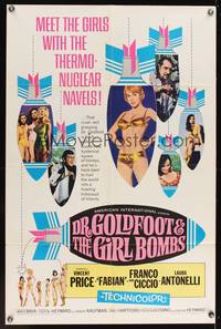 8h306 DR. GOLDFOOT & THE GIRL BOMBS 1sh '66 Mario Bava, Vincent Price & sexy half-dressed babes!