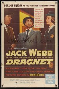8h310 DRAGNET 1sh '54 Jack Webb as detective Joe Friday as you've never seen him before!