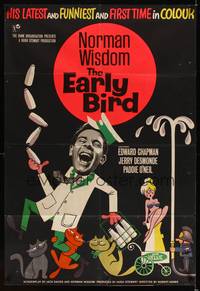8h316 EARLY BIRD English 1sh '65 wacky artwork of milkman Norman Wisdom, English!