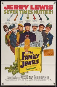 8h347 FAMILY JEWELS 1sh '65 wacky Jerry Lewis is seven times nuttier in seven roles!