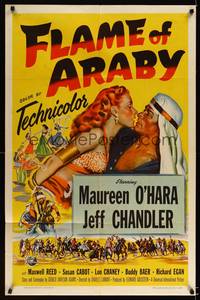 8h364 FLAME OF ARABY 1sh '51 romantic sexy art of Maureen O'Hara & Jeff Chandler!