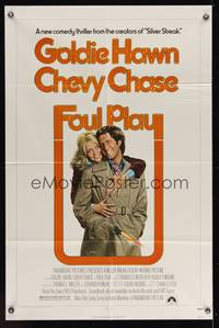 8h379 FOUL PLAY 1sh '78 wacky Lettick art of Goldie Hawn & Chevy Chase, screwball comedy!