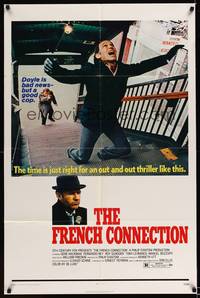 8h385 FRENCH CONNECTION 1sh '71 Gene Hackman in movie chase climax, directed by William Friedkin!