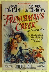 8h386 FRENCHMAN'S CREEK 1sh '44 c/u of pretty Joan Fontaine, swashbuckler Arturo de Cordova!