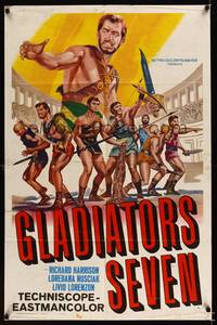 8h415 GLADIATORS SEVEN int'l 1sh '63 art of 7 Spartan warriors who fight with the fury of thousands