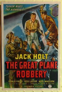 8h434 GREAT PLANE ROBBERY 1sh '40 Jack Holt, Stanley Fields, cool art, terror rides the airways!
