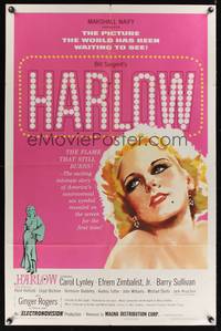 8h458 HARLOW 1sh '65 great artwork of Carol Lynley as The Blonde Bombshell!