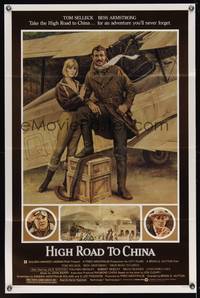 8h479 HIGH ROAD TO CHINA 1sh '83 Morgan Kane art of aviator Tom Selleck & Bess Armstrong!