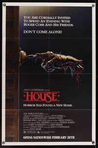 8h497 HOUSE advance 1sh '86 great artwork of severed hand ringing doorbell, don't come alone!