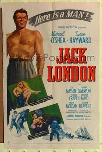 8h547 JACK LONDON 1sh '43 art of shirtless smiling Michael O'Shea, Susan Hayward!
