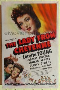 8h576 LADY FROM CHEYENNE style D 1sh '41 great close-up of pretty Loretta Young!