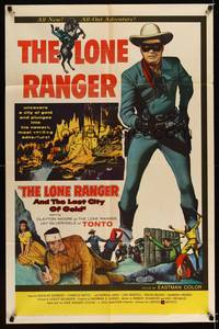 8h591 LONE RANGER & THE LOST CITY OF GOLD 1sh '58 masked Clayton Moore & Jay Silverheels!