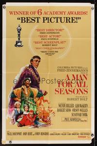 8h616 MAN FOR ALL SEASONS style C 1sh '67 Paul Scofield, Robert Shaw, Best Picture Academy Award!