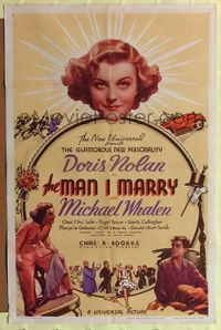 8h620 MAN I MARRY 1sh '36 pretty Doris Nolan, Michael Whalen, art of car racing away from couples!