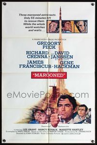 8h630 MAROONED style C 1sh '69 Gregory Peck & Gene Hackman, great Terpning cast & rocket art!
