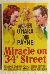 8h651 MIRACLE ON 34th STREET 1sh '47 Maureen O'Hara, John Payne, Edmund Gwenn, Natalie Wood!