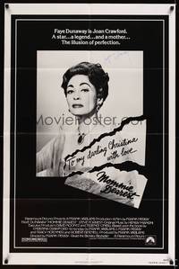 8h658 MOMMIE DEAREST signed 1sh '81 by Faye Dunaway, great portrait as Joan Crawford!