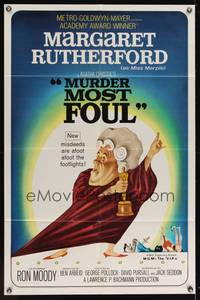 8h671 MURDER MOST FOUL 1sh '64 art of Margaret Rutherford, written by Agatha Christie!