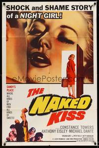 8h680 NAKED KISS 1sh '64 Sam Fuller, many images of sexy bad girl Constance Towers!