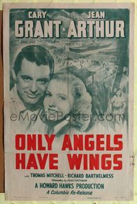 8h716 ONLY ANGELS HAVE WINGS 1sh R48 close-up of Cary Grant & Jean Arthur, Howard Hawks!